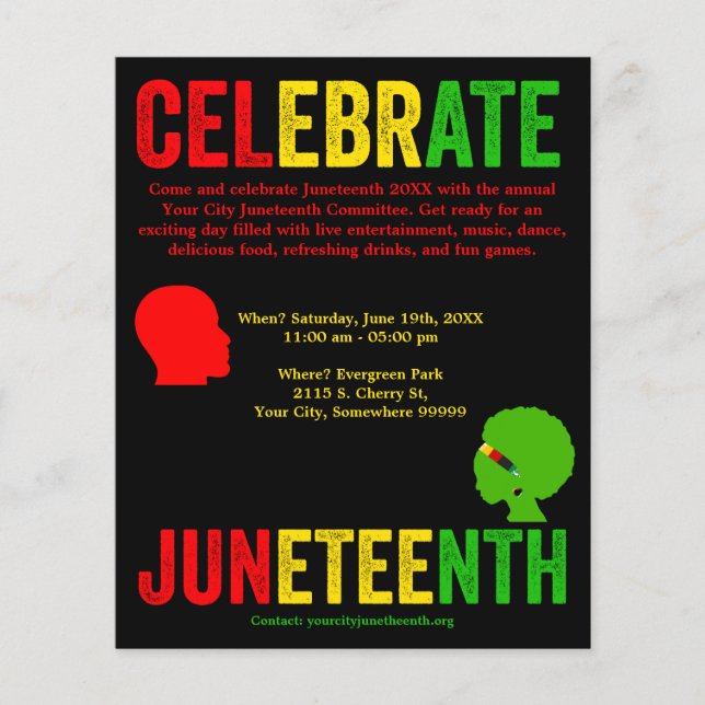 Celebrate Juneteenth Freedom Day Red Yellow Green Flyer (Front)