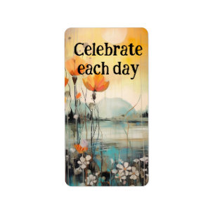 Celebrate Life Abstract Landscape with red poppies Label