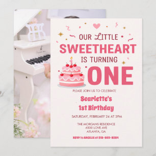 Celebrate Little Sweetheart Turning one Photo Cake Invitation