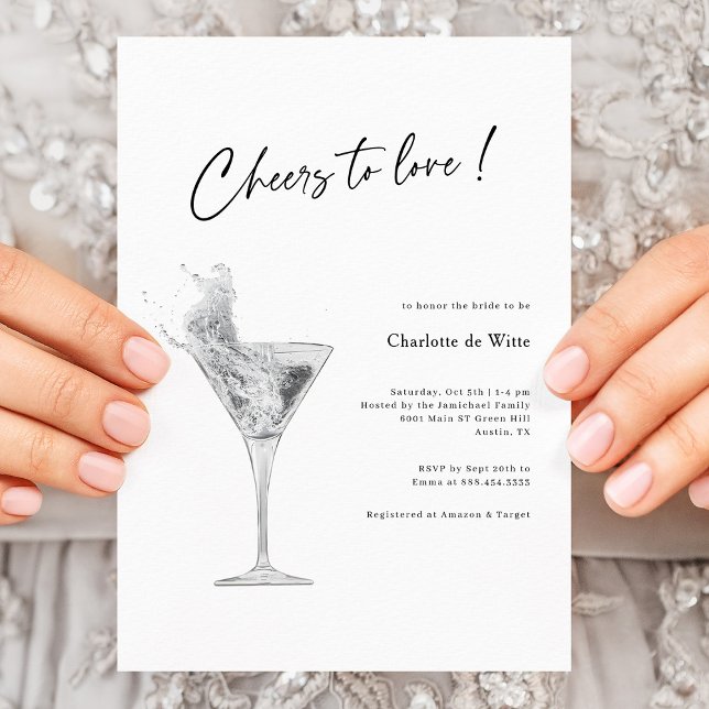 Celebrate Love! Elegant White Bridal Shower Invite (Elegant White Cheers To Love Bridal Shower Invitation)