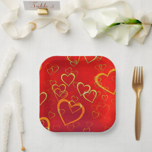 Celebrate Love with Red Hearts Paper Plates