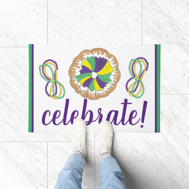 Celebrate Mardi Gras Carnival Party King Cake Doormat (Indoor)