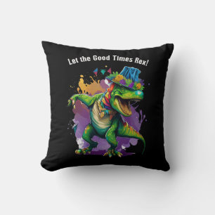 Celebrate Mardi Gras with Dancing T Rex Dinosaur Cushion