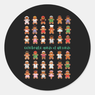 Celebrate Minds Of All Kinds Gingerbread Autism Aw Classic Round Sticker