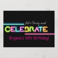 CELEBRATE Neon Glow Lights Rave Club Party Invite