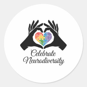 Celebrate Neurodiversity Puzzle Heart Hands Sticke Classic Round Sticker