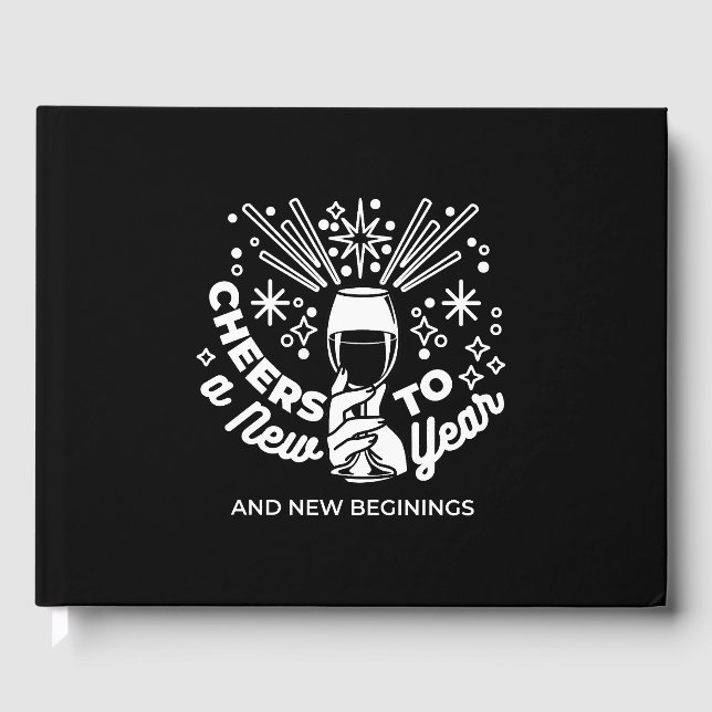 Celebrate New Beginnings Wine Glass Illustration 2 Guest Book (Front)