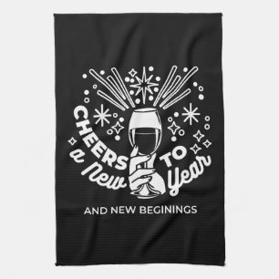 Celebrate New Beginnings Wine Glass Illustration 2 Tea Towel