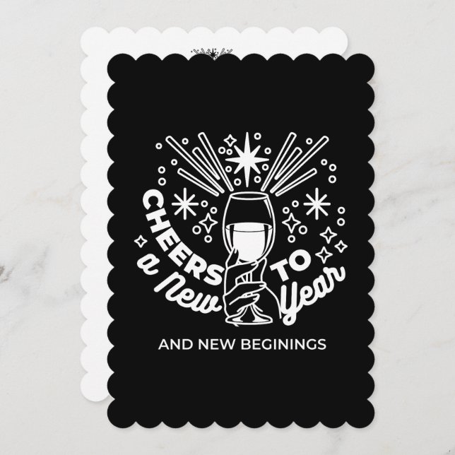Celebrate New Beginnings Wine Glass Illustration Holiday Card (Front/Back)