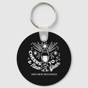 Celebrate New Beginnings Wine Glass Illustration Key Ring
