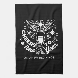 Celebrate New Beginnings Wine Glass Illustration Tea Towel