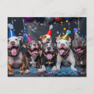 Celebrate New Year & Holidays with Pitbull Dogs Invitation Postcard