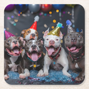 Celebrate New Year & Holidays with Pitbull Dogs Square Paper Coaster