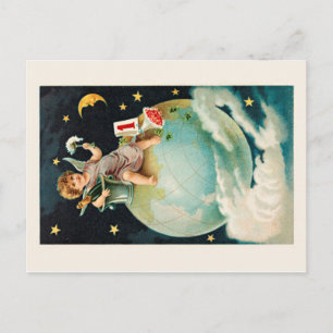 celebrate new year with champagne, retro holiday postcard