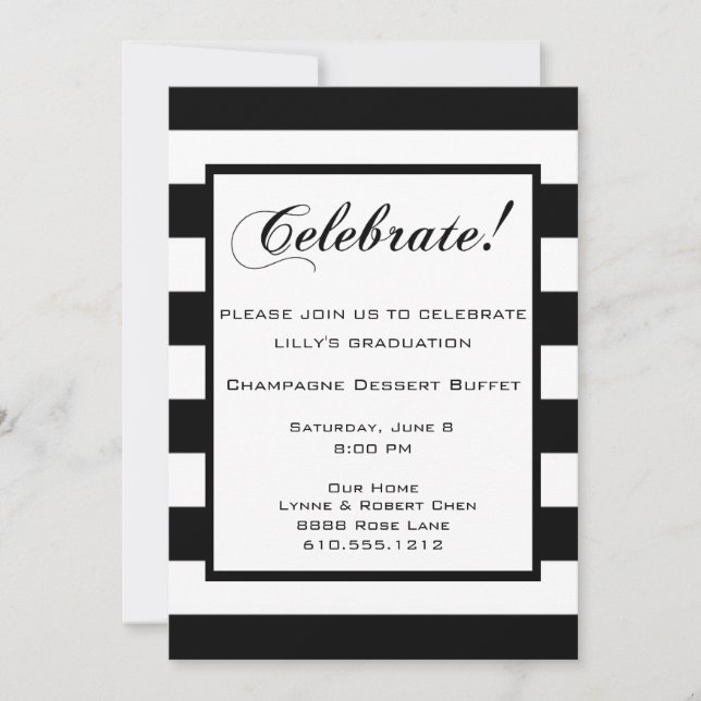 Celebrate! Party Invitation Black & White Stripes (Front)