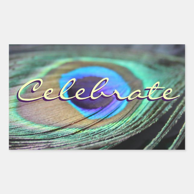 Celebrate Peacock Feather Custom Rectangle Sticker (Front)