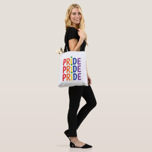 Celebrate pride month colourful rainbow text tote bag