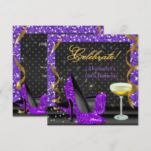 Celebrate Purple Gold Black Glitter Birthday Party Invitation