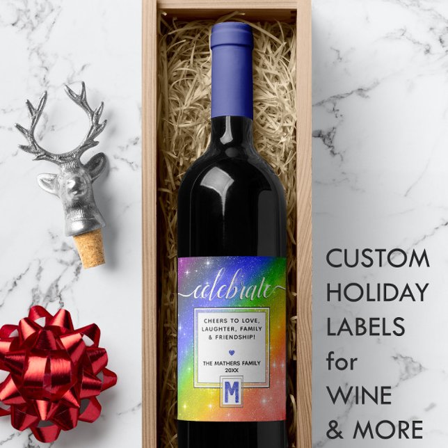 CELEBRATE 🌈 Rainbow + Monogram Wine Label (CELEBRATE 🌈 Rainbow + Monogram Wine Label
)