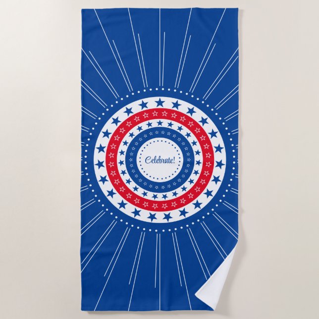 Celebrate Red, White, and Blue Stars Beach Towel (Front)