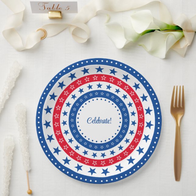 Celebrate Red, White, and Blue Stars Paper Plate (Wedding)