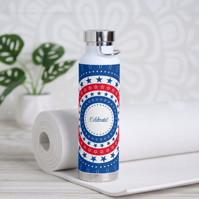 Celebrate Red, White, and Blue Stars Water Bottle (Yoga)