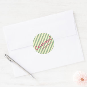 Celebrate Sage Green Stripes Pink Bridal Shower Classic Round Sticker