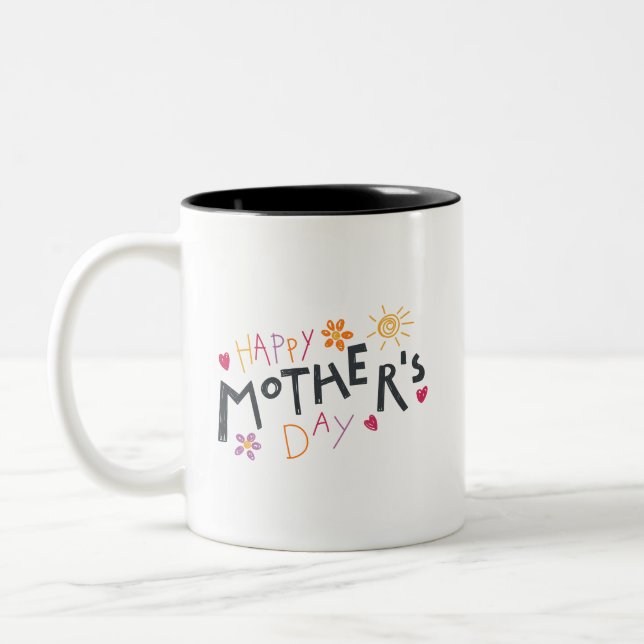 Celebrate Simple Happy Mothers Day Playful Hearts  Two-Tone Coffee Mug (Left)