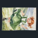 Celebrate St Patrick's Day Tea Towel<br><div class="desc">Celebrate being Irish and St. Patrick's Day with his dish towel that makes great home decor,  the art work is a ref headed little girl from 1940's dressed up for the holiday and she is running up a hill side to greet and celebrate.</div>