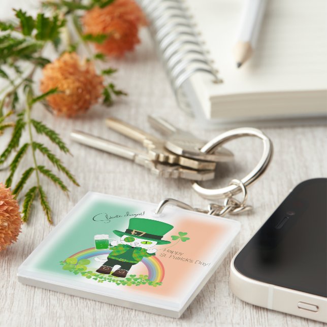 Celebrate St. Patrick's Day with a Lucky Cat Key Ring (Front Right)