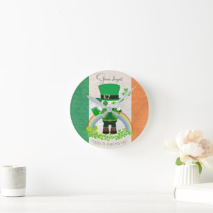 Celebrate St. Patrick's Day with a Lucky Cat Round Clock