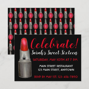 Celebrate! Sweet Sixteen Birthday Lipstick Makeup Invitation