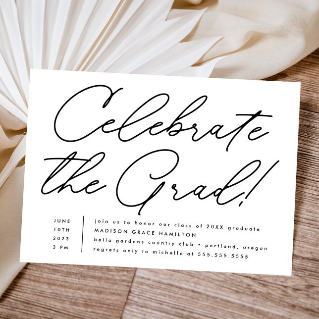 Celebrate the Grad Black Script Graduation Party Invitation (Creator Uploaded)