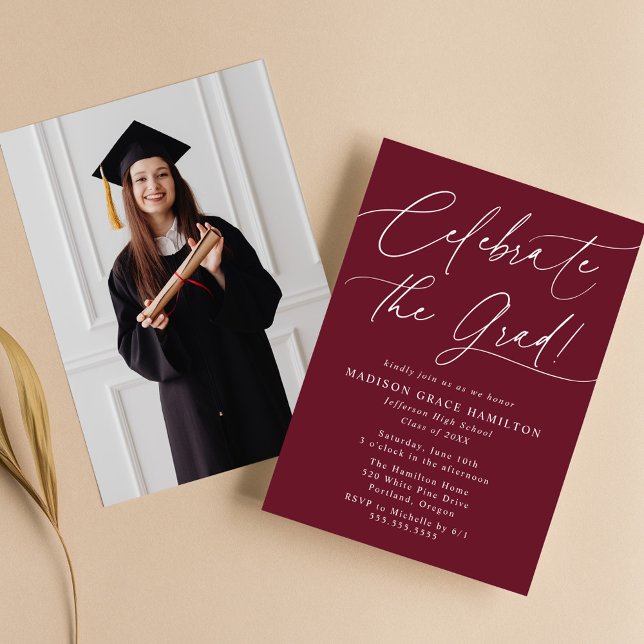 Celebrate the Grad Maroon Photo Graduation Party Invitation (Creator Uploaded)