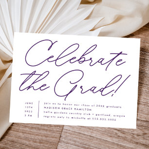 Celebrate the Grad Purple Script Graduation Party Invitation