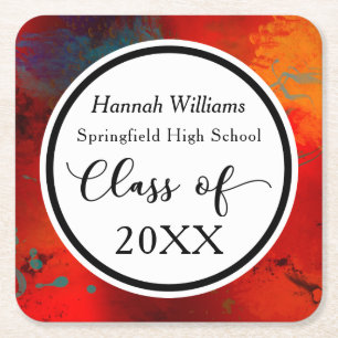 Celebrate the Graduate; Artsy Red Design Square Paper Coaster