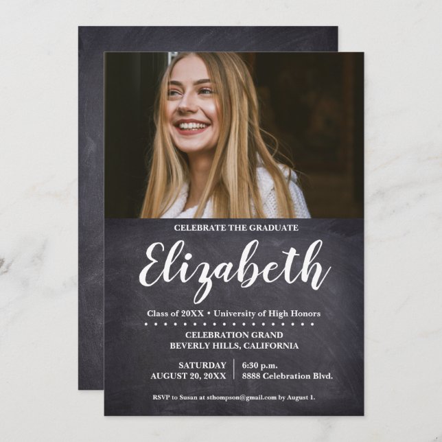 Celebrate the Graduate Photo Chalkboard Graduation Invitation (Front/Back)