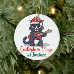Celebrate the magic of Christmas Cat Ceramic Ornament