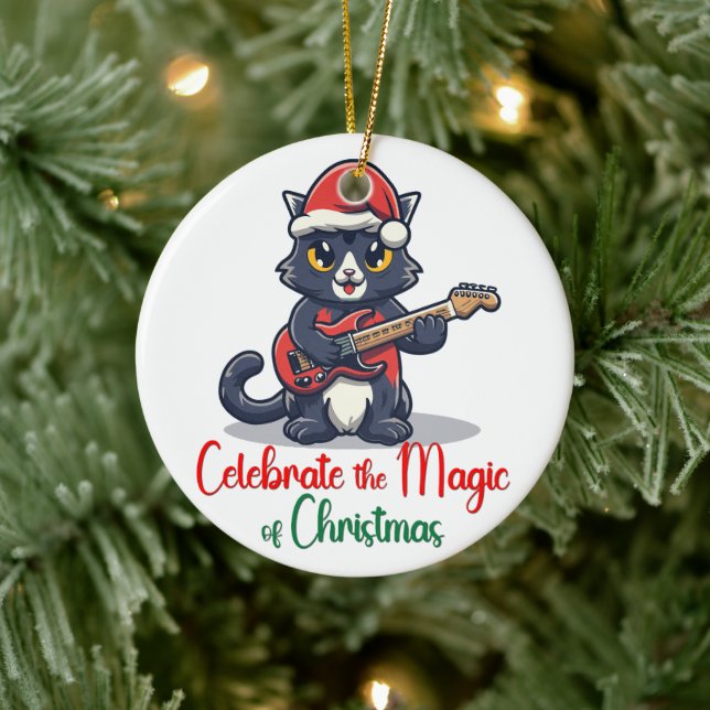 Celebrate the magic of Christmas Cat Ceramic Ornament (Tree)