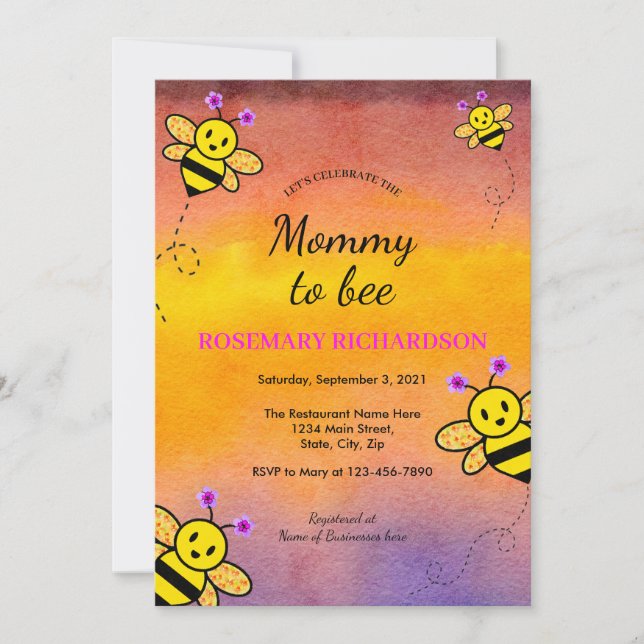 Celebrate the Mummy to Bee Baby Shower Invitation (Front)