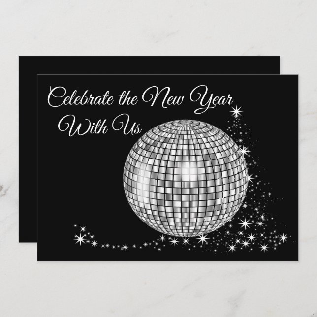 Celebrate the New Year With Us Sparkly Disco Ball Invitation (Front/Back)