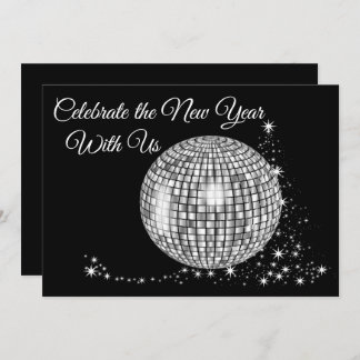 Celebrate the New Year With Us Sparkly Disco Ball Invitation