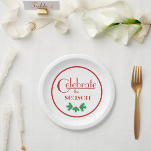 Celebrate the Season Red and White Paper Plate