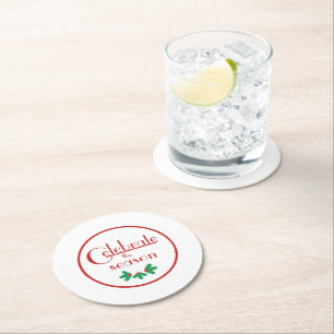 Celebrate the Season  Red and White Round Paper Coaster