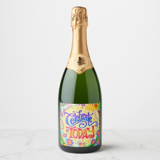 Celebrate Today Fun Colourful Inspirivity Birthday Sparkling Wine Label (Front)