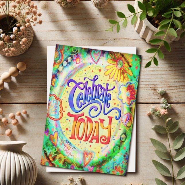 Celebrate Today Pretty Floral Trendy Yellow Card (Creator Uploaded)