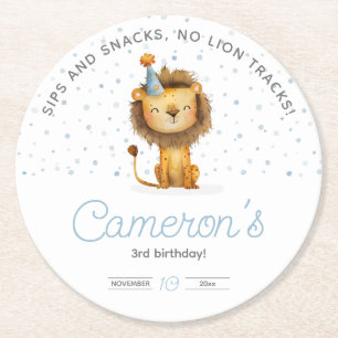Celebrate with a Roar! Boy's Lion Birthday Round Paper Coaster
