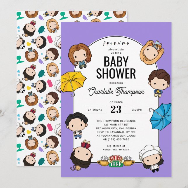 Celebrate with FRIENDS! Chibi Art Baby Shower Invitation (Front/Back)