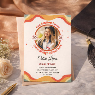 Celebrate with Groovy Retro Graduation Invitations