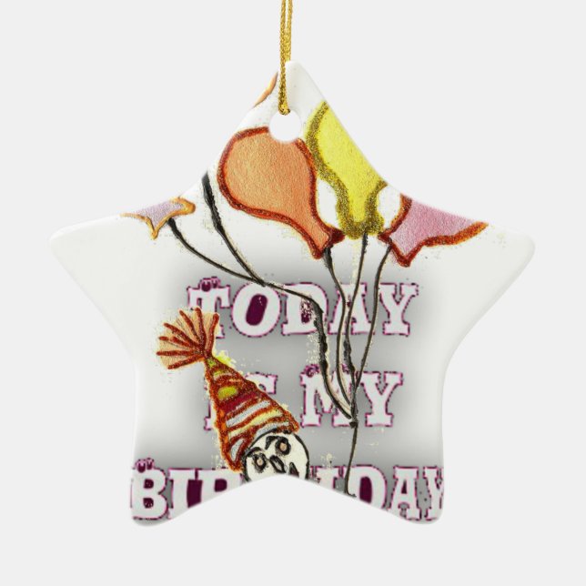 Celebrate with Our Playful Birthday Greeting Happy Ceramic Ornament (Front)